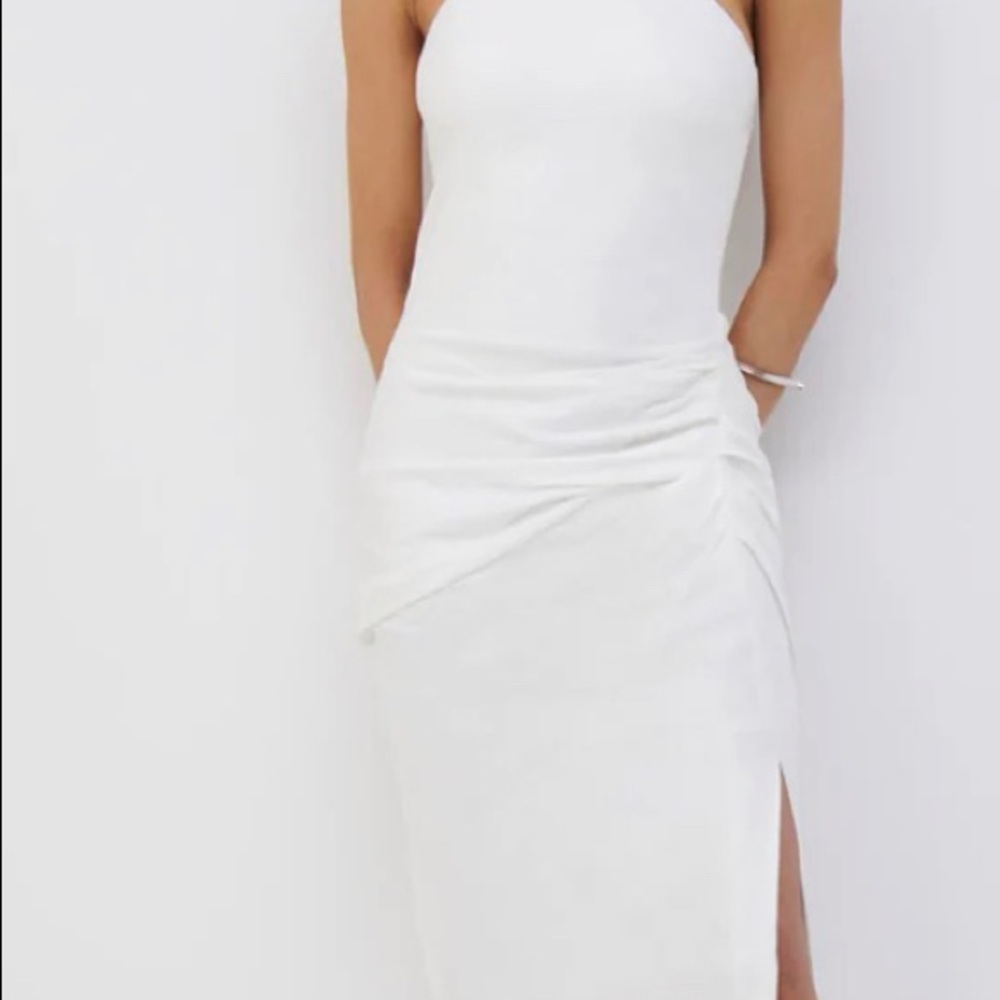 Johnathan Simkhai white linen halter dress